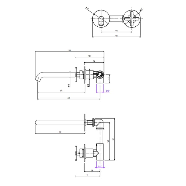 Μπαταρία Νιπτήρος Εντοιχισμού  Elle cross Chrome 2 οπών